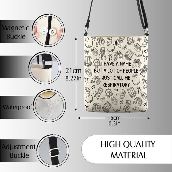 Black Waterproof Canvas Crossbody Bag for Respiratory Nurses - Practical Gift fo - Picture 3 of 8